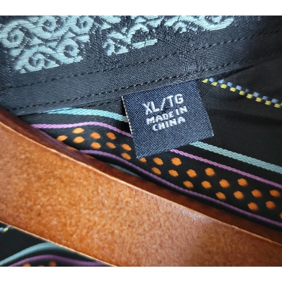 Robert Graham Mens Shirt Size XL Black Orange Button Down Striped Flip Cuff - Picture 13 of 16